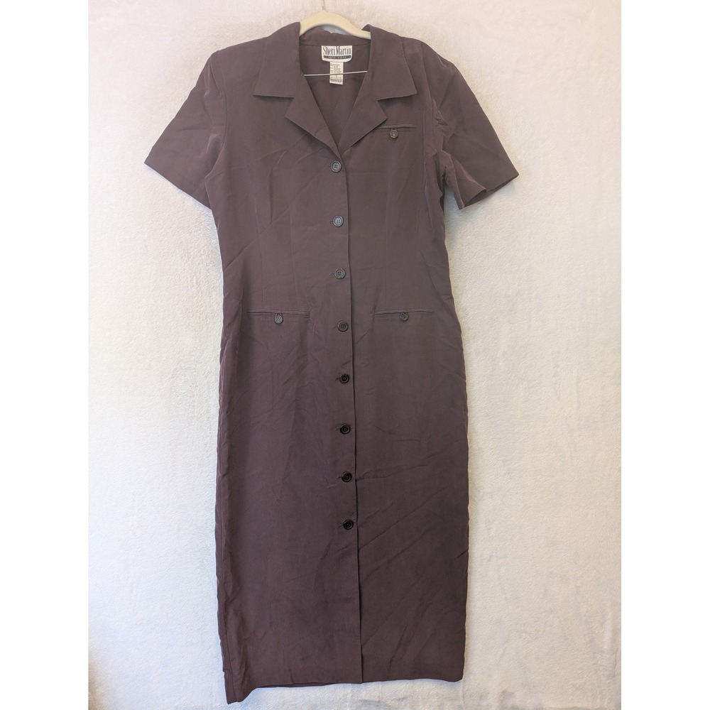 Sheri‎ Martin Dress Women's 12 Dark Plum Vintage Button Down Maxi Short Sleeve